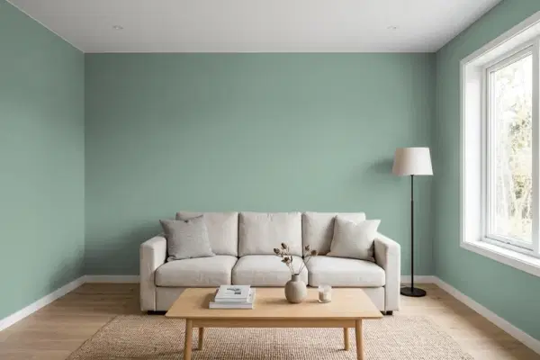 Living room with walls painted PPG Paints Paradise Found 1135-5 (simulated)
