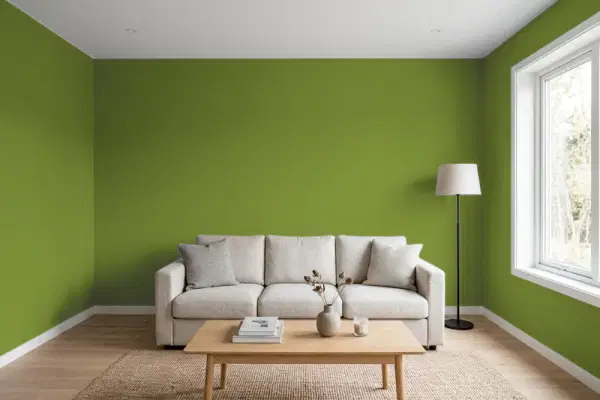 Living room with walls painted Sherwin-Williams Paradise SW 6720 (simulated)