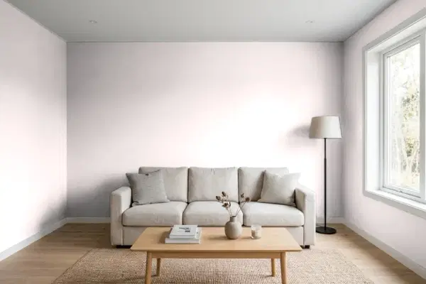 Living room with walls painted Behr Parasol N120-1 (simulated)