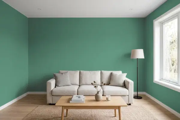 Living room with walls painted Behr Park Bench M430-6 (simulated)