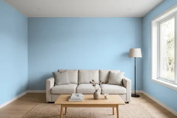 Living room with walls painted Behr Partly Cloudy S500-3 (simulated)