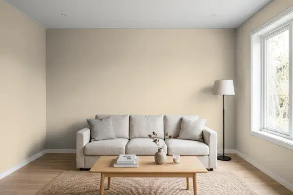 Living room with walls painted Behr Pasha Brown MQ2-51 (simulated)