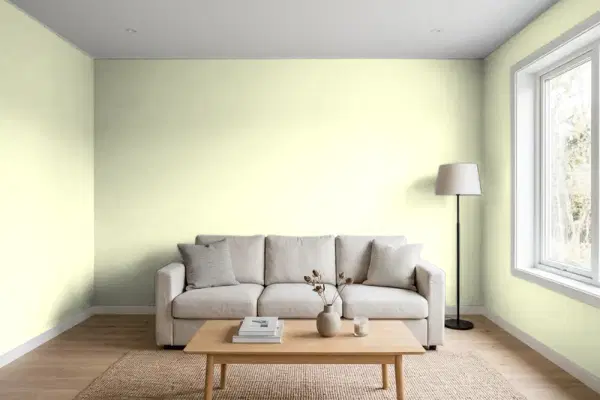 Living room with walls painted PPG Paints Passionate Pause 1220-2 (simulated)