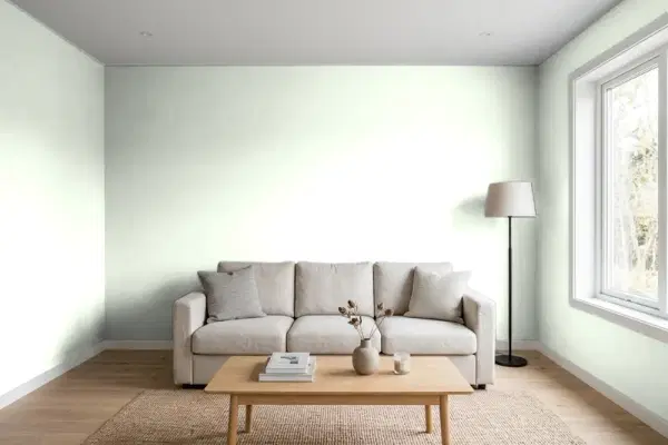 Living room with walls painted Behr Pastel Green PPH-45 (simulated)
