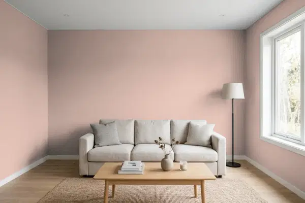 Living room with walls painted Behr Patchwork Pink HDC-NT-06 (simulated)