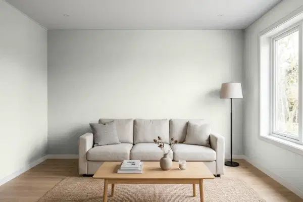 Living room with walls painted Behr Paving Stones PPF-16 (simulated)