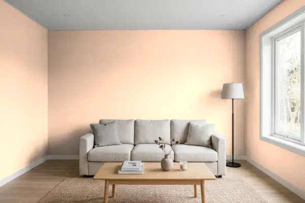 Living room with walls painted Behr Peach Beige 260A-3 (simulated)
