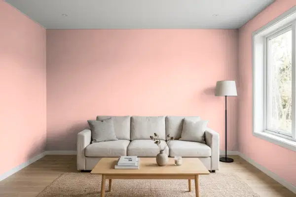 Living room with walls painted PPG Paints Peach Beige 1064-4 (simulated)