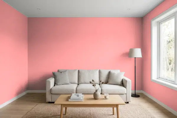 Living room with walls painted Valspar Peach Burst 1008-1C (simulated)