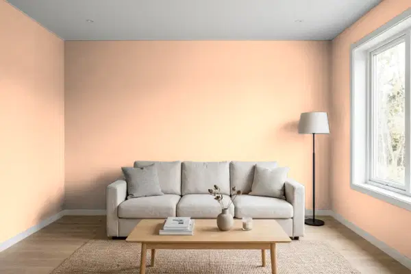 Living room with walls painted Valspar Peach Encounter 2006-4B (simulated)