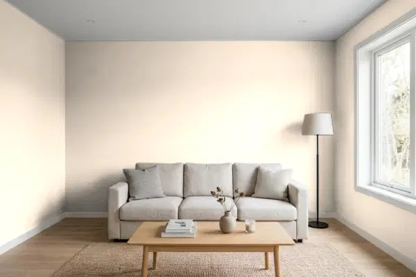 Living room with walls painted PPG Paints Peach Surprise 1202-2 (simulated)