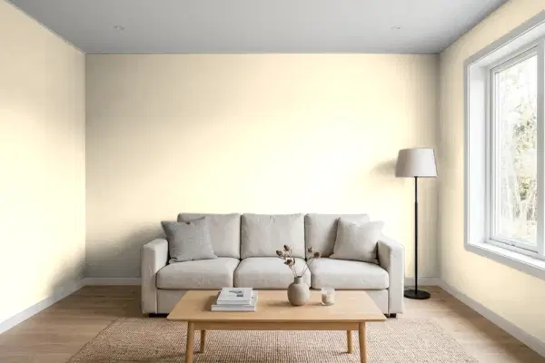 Living room with walls painted Behr Pearly White M270-1 (simulated)