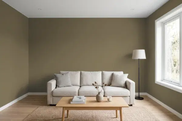 Living room with walls painted Behr Peat HDC-AC-15 (simulated)