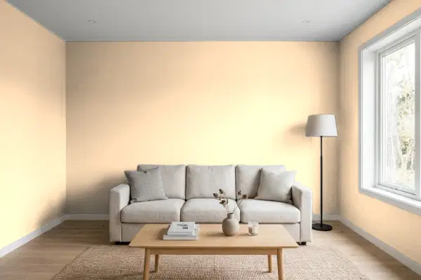 Living room with walls painted Behr Peche P220-2 (simulated)