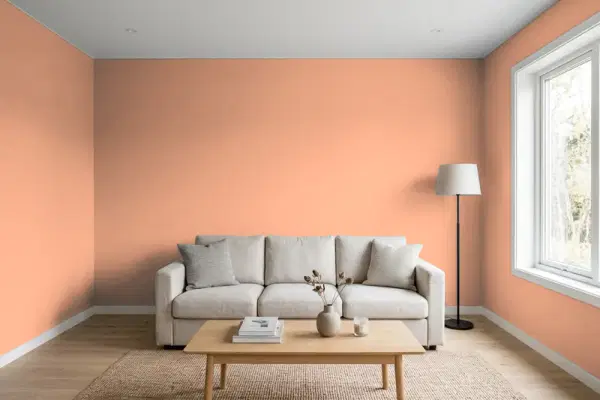 Living room with walls painted Behr Pecos Spice 230D-4 (simulated)
