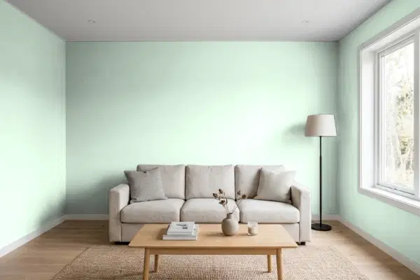 Living room with walls painted PPG Paints Peppermint Patty 1226-2 (simulated)