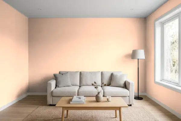 Living room with walls painted Benjamin Moore Perfect Peach 2167-50 (simulated)