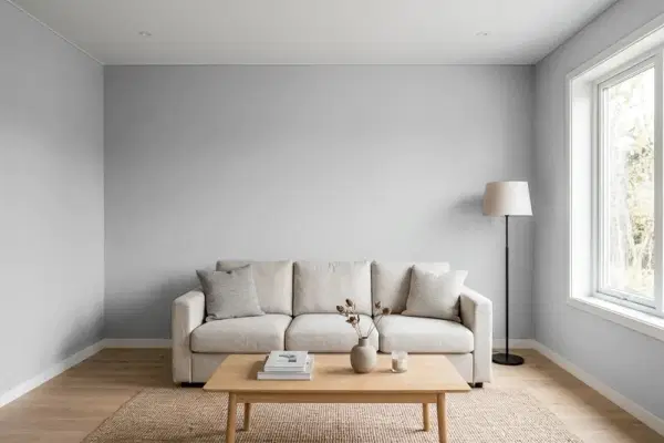 Living room with walls painted Behr Pewter Mug 770E-3 (simulated)