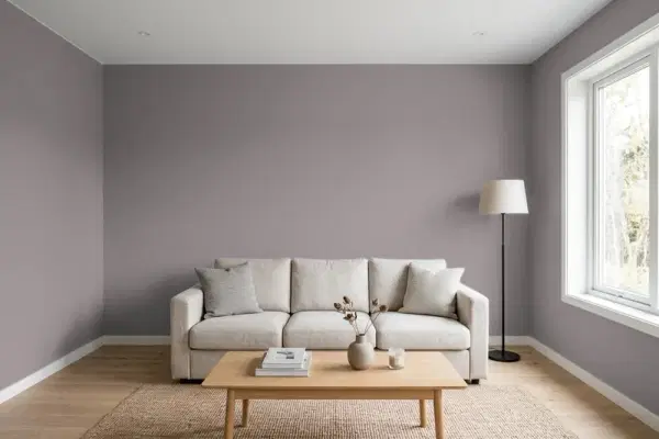 Living room with walls painted PPG Paints Pewter Mug 1004-5 (simulated)