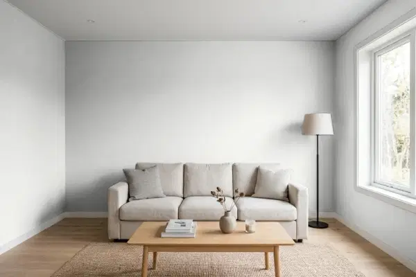 Living room with walls painted Behr Pewter Vase PPL-64 (simulated)
