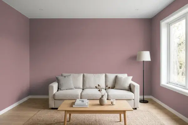 Living room with walls painted Behr Phantom Hue 110F-5 (simulated)
