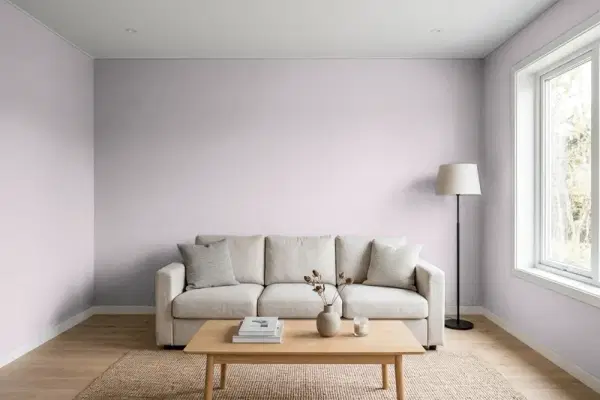 Living room with walls painted Benjamin Moore Piano Concerto 1445 (simulated)