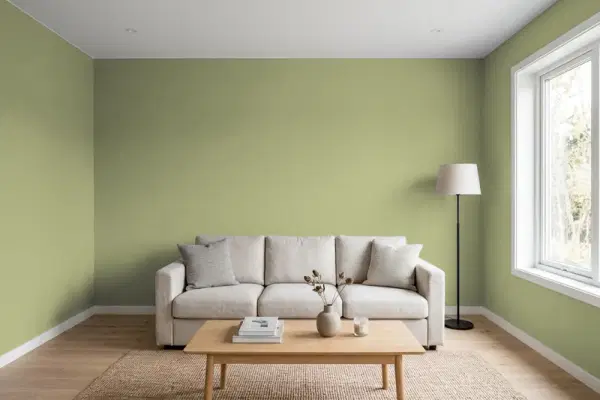 Living room with walls painted PPG Paints Pine Trail 1115-5 (simulated)