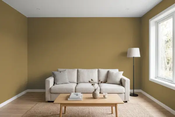 Living room with walls painted Behr Pinetop 370F-7 (simulated)