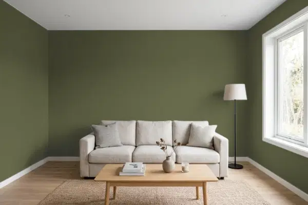 Living room with walls painted PPG Paints Pinetop 1125-7 (simulated)