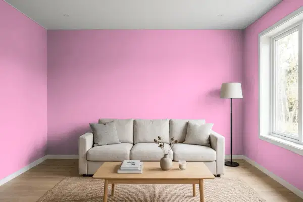Living room with walls painted Behr Pink Begonia 690B-4 (simulated)