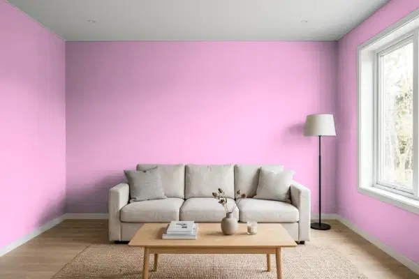 Living room with walls painted Behr Pink Bliss 680A-3 (simulated)