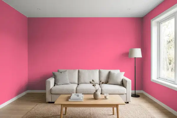 Living room with walls painted Valspar Pink Burst 1003-1A (simulated)