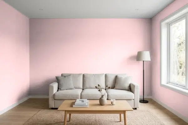 Living room with walls painted PPG Paints Pink Cardoon 1051-2 (simulated)