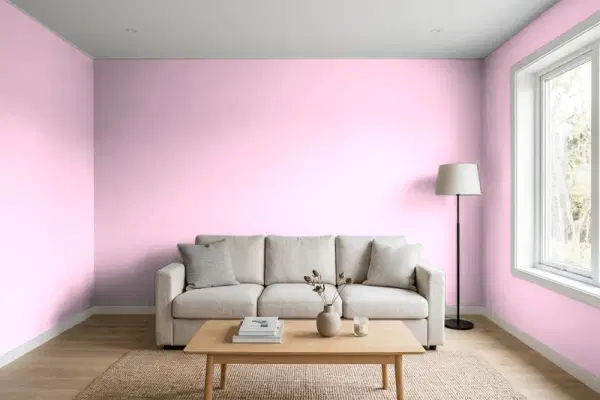 Living room with walls painted Benjamin Moore Pink Cherub 2079-60 (simulated)