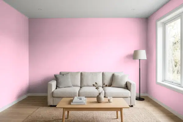 Living room with walls painted Behr Pink Chintz 100B-4 (simulated)