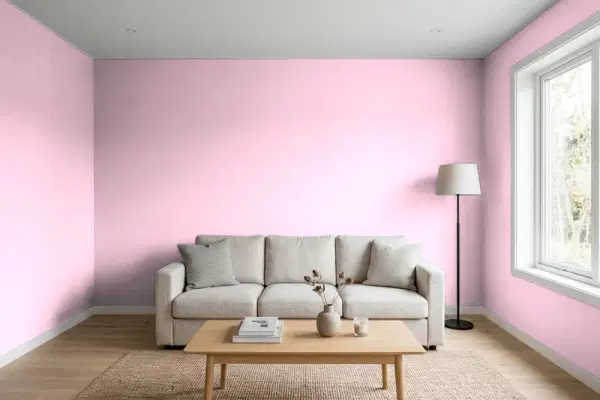 Living room with walls painted Valspar Pink Destiny 1003-2B (simulated)