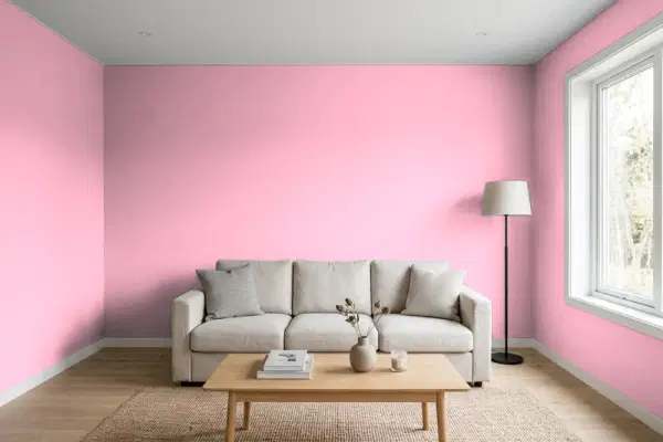 Living room with walls painted Valspar Pink Flutter 1005-2A (simulated)
