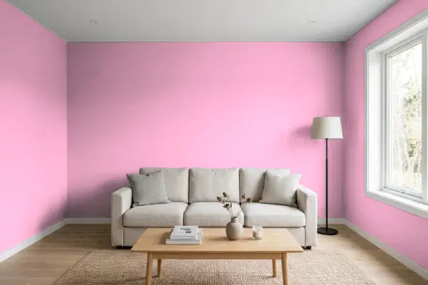 Living room with walls painted Valspar Pink Frenzy 1002-2A (simulated)