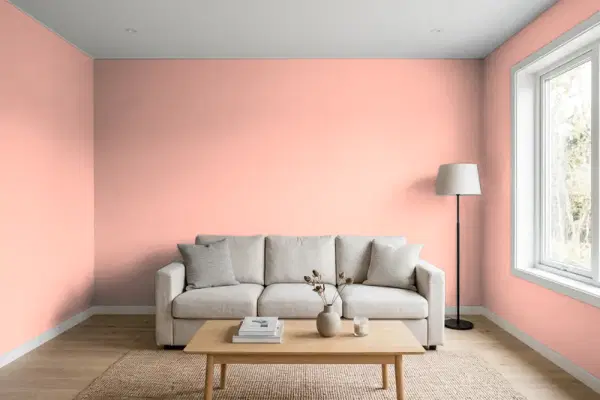 Living room with walls painted Behr Pink Mimosa P180-3 (simulated)