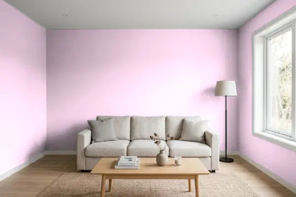 Living room with walls painted Valspar Pink Odyssey 1001-2B (simulated)