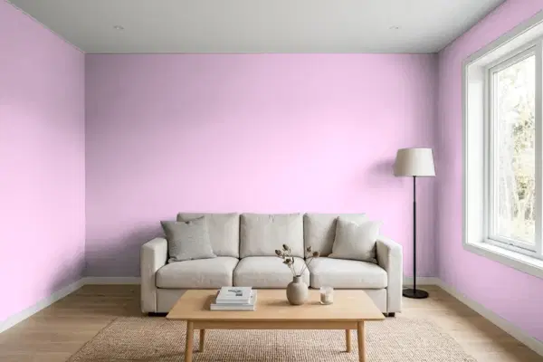 Living room with walls painted PPG Paints Pink Peony 1251-4 (simulated)