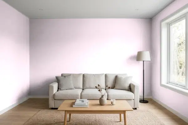 Living room with walls painted Behr Pink Proposal M120-1 (simulated)