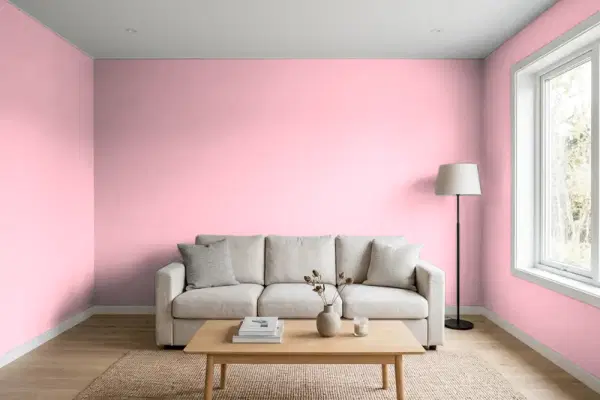 Living room with walls painted Behr Pink Punch 120C-2 (simulated)