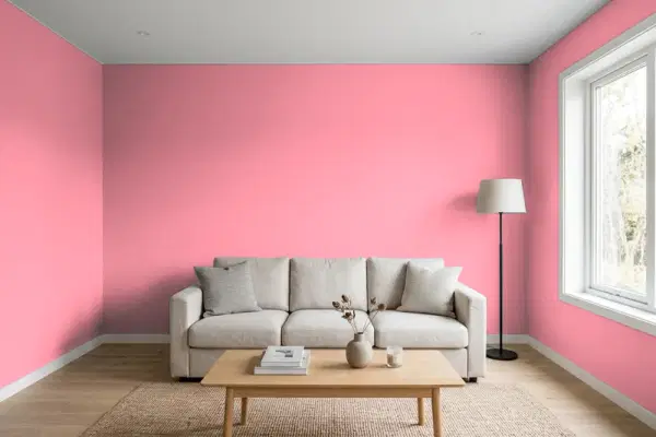 Living room with walls painted PPG Paints Pink Punch 1184-4 (simulated)