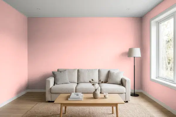 Living room with walls painted Behr Pink Taffy BIC-04 (simulated)
