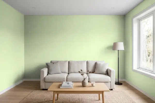 Living room with walls painted PPG Paints Pistachio Pudding 1120-4 (simulated)