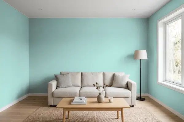 Living room with walls painted PPG Paints Pitter Patter 1142-4 (simulated)