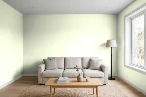 Living room with walls painted PPG Paints Plain And Simple 1219-1 (simulated)