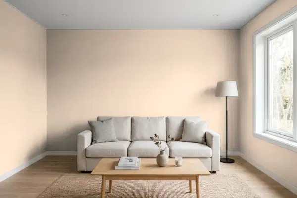 Living room with walls painted Sherwin-Williams Playa Arenosa SW 9094 (simulated)