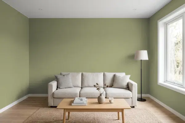 Living room with walls painted PPG Paints Playing Hooky 1123-6 (simulated)